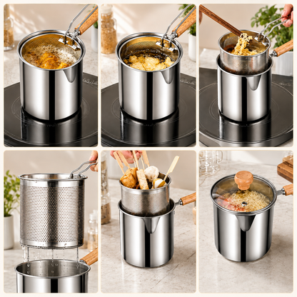 🍟SUMMER HOT SALE 55% OFF- Personal Mini Deep Fryer Set – Stainless Steel Pot with Lift-Out Draining Basket & Food Tongs