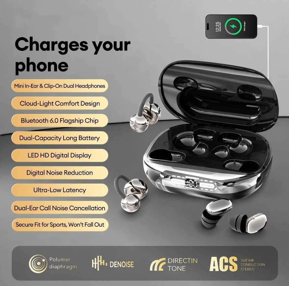 GT630S Wireless Earbuds with Power Bank Case