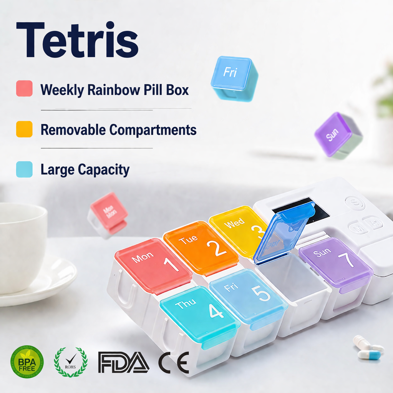 Noomoriey™ 7-Day Weekly Pill Box with Alarm Reminder👩‍⚕️🌈