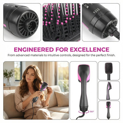 2-in-1 Hair Dryer Brush, Hot Air Brush for Curling & Straightening, Volumizing Blow Dryer Brush for Fast Styling