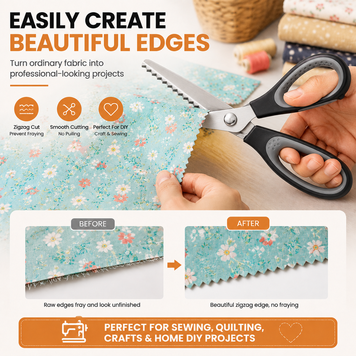 ✨✂️ Heavy Duty Pinking Shears – Stainless Steel Zigzag Scissors for Fabric & Sewing✂️