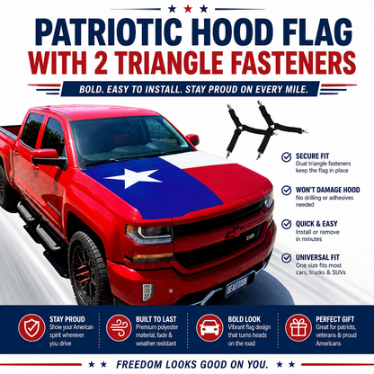 🇺🇸 Texas Flag Car Hood Cover with Dual Triangle Fasteners – Easy-Install Patriotic Decoration for Trucks, SUVs & Cars