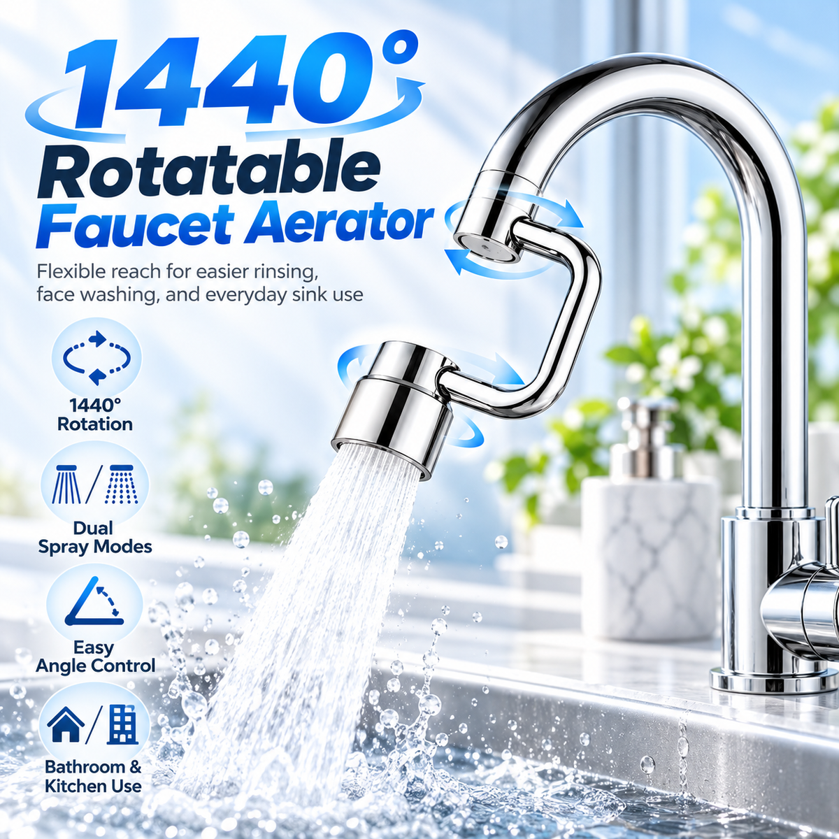 💦🔄 FlexiFlow – 1440° Rotatable Faucet Extender with Dual Spray Modes