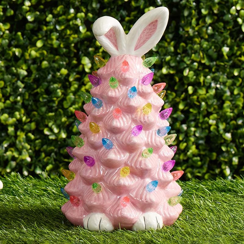 🐰Pink Bunny Tree Easter Decorations, 2026 New Resin Bunny Rabbit Tree with Lights