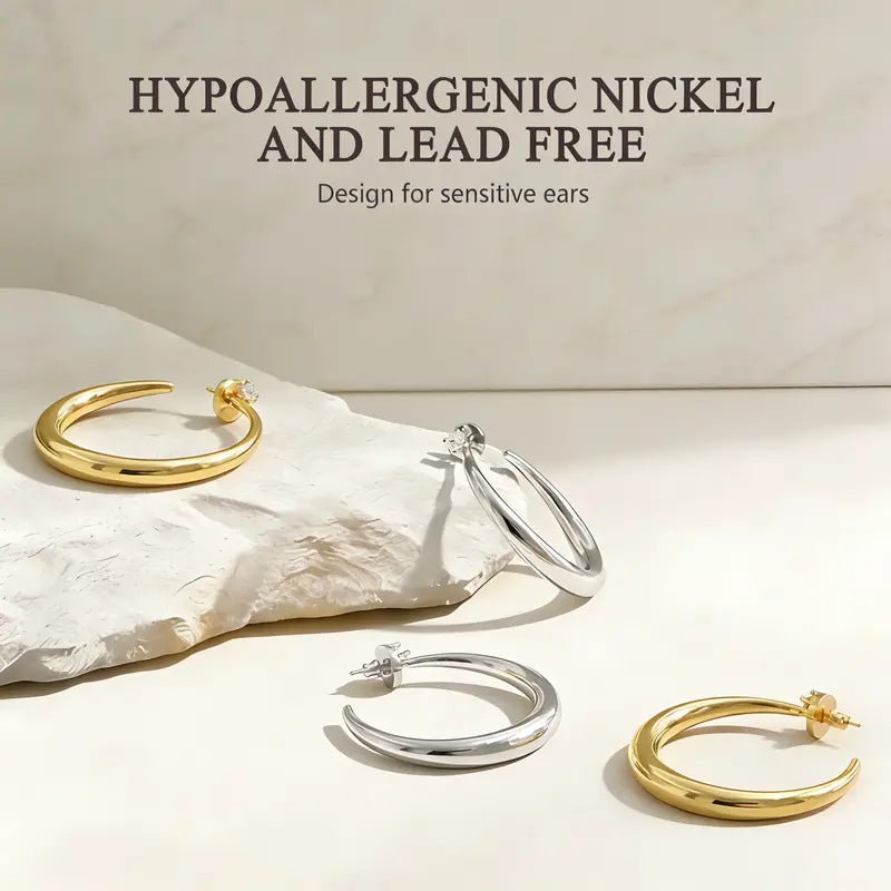 14K Gold & White Gold Plated Hoop Earrings