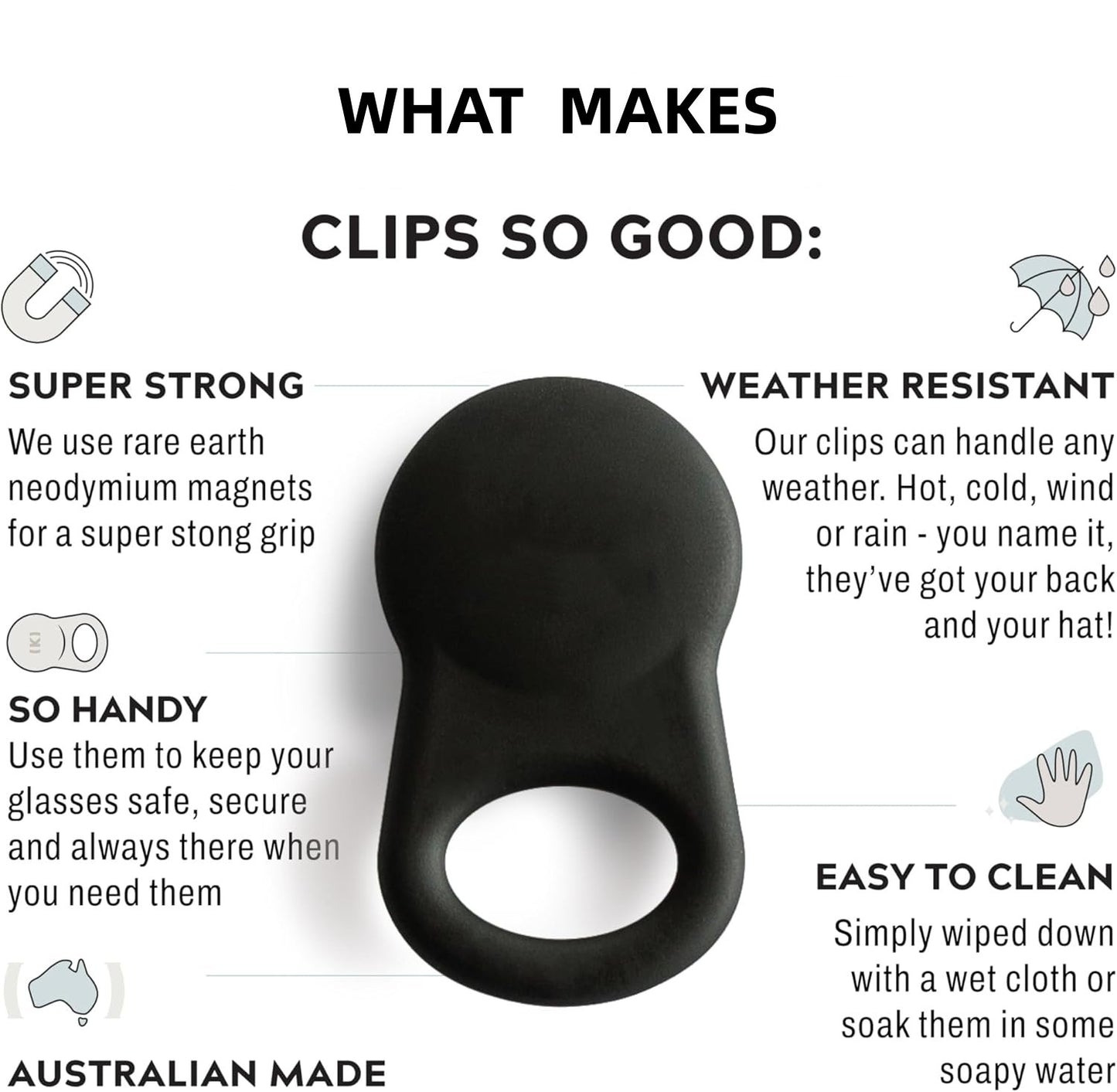 Glasses Clips (2-pack) - Magnetic Glasses Holder for Clothes, Eyewear Strap Alternative, ID Badge Holder