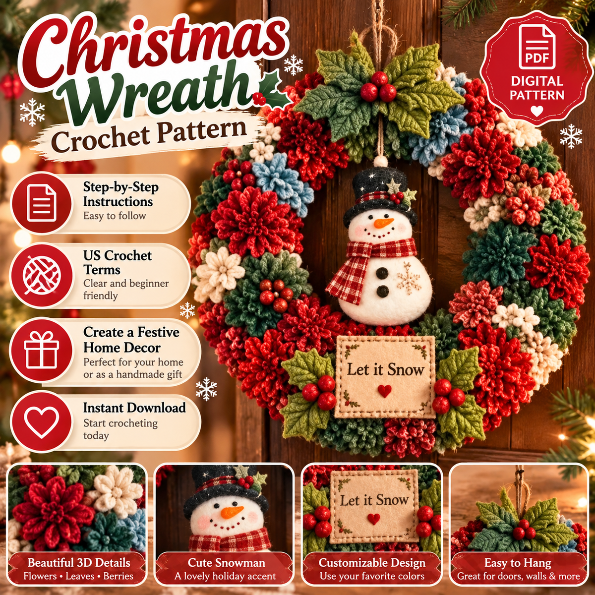 ⛄ Let It Snow Christmas Snowman Wreath