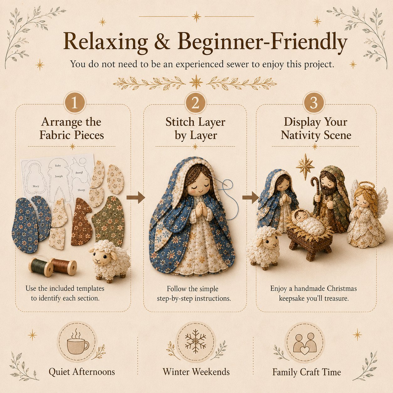 🔥LAST DAY 50% OFF -✨ DIY Patchwork Nativity Scene Sewing Kit (Beginner-Friendly)