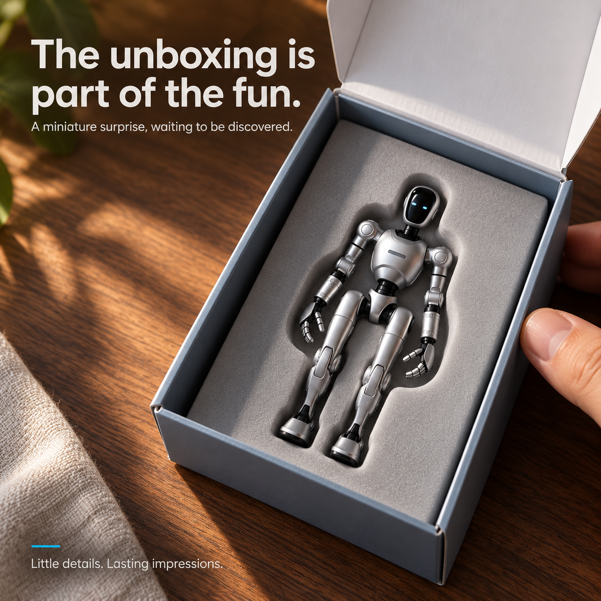🤖✨ Mini Silver Robot Figure – Poseable Sci-Fi Collectible with Glowing Blue LED Eyes & Chest Light | Futuristic Desk Decor & Gift 🎁
