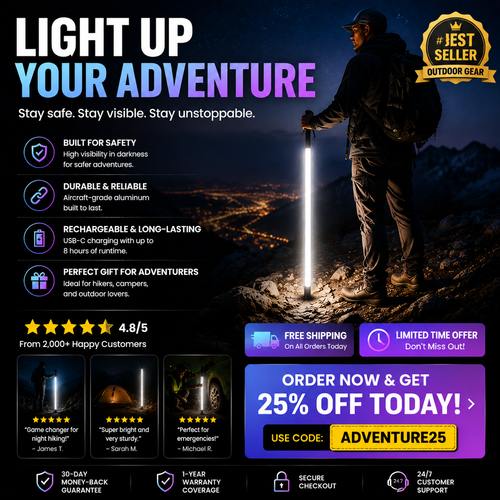 LED Light Saber Trekking Poles – Rechargeable Hiking Sticks for Night Hiking, Camping & Outdoor Adventures
