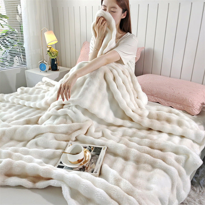 Premium Bubble Fleece Throw Blanket, Color Block Design Soft Sofa Blanket for Luxury Home