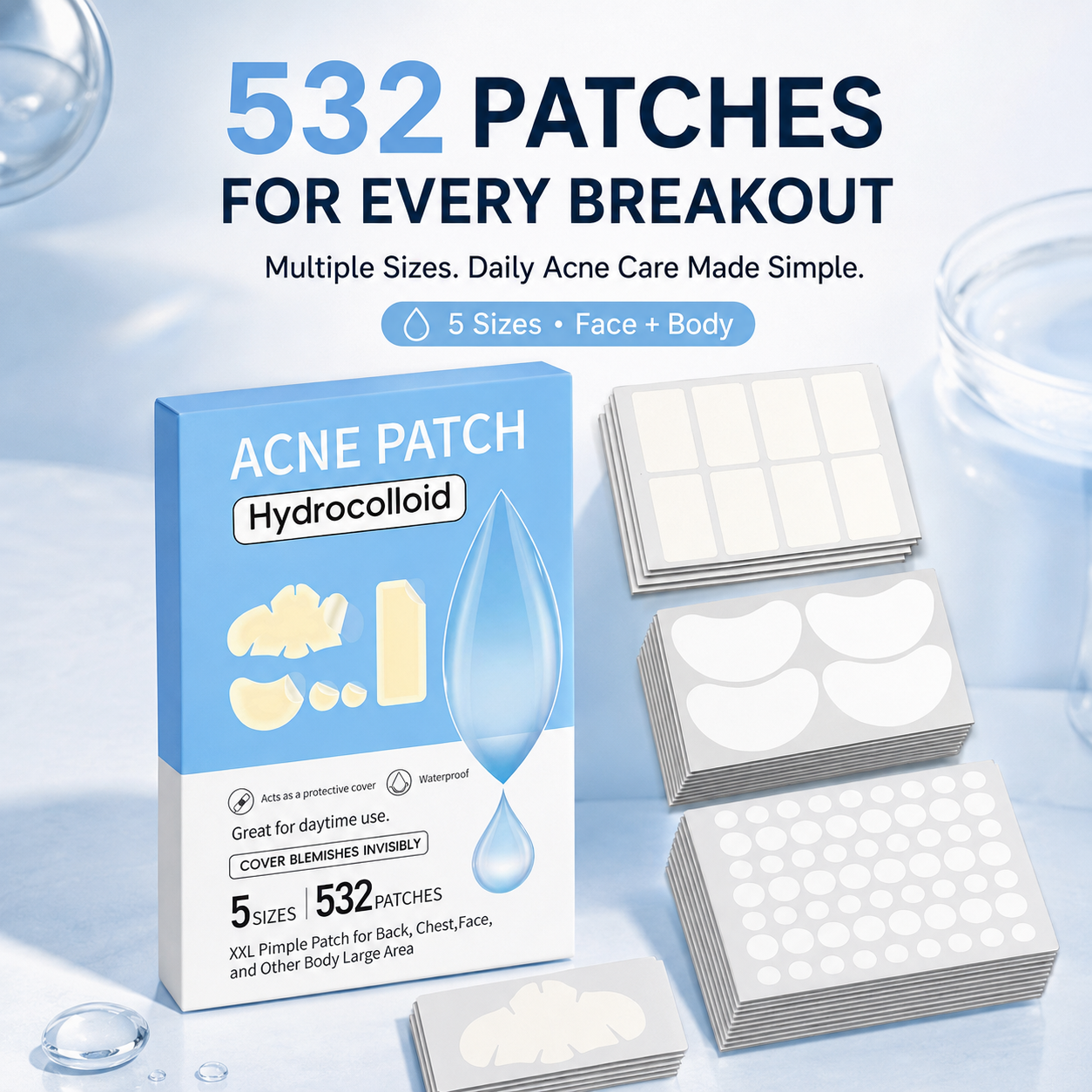 💧 532 PCS Hydrocolloid Acne Patches – Multi-Size Blemish & Spot Absorbing Covers ✨