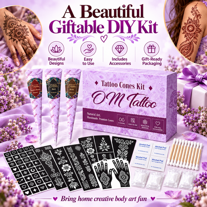 Henna Tattoo Kit with Stencils – Temporary Body Art Cones for Hands & Creative Designs