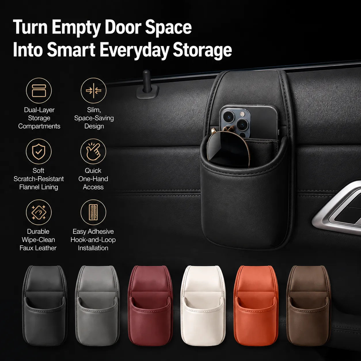 Multifunctional Leather Car Door Storage Pocket