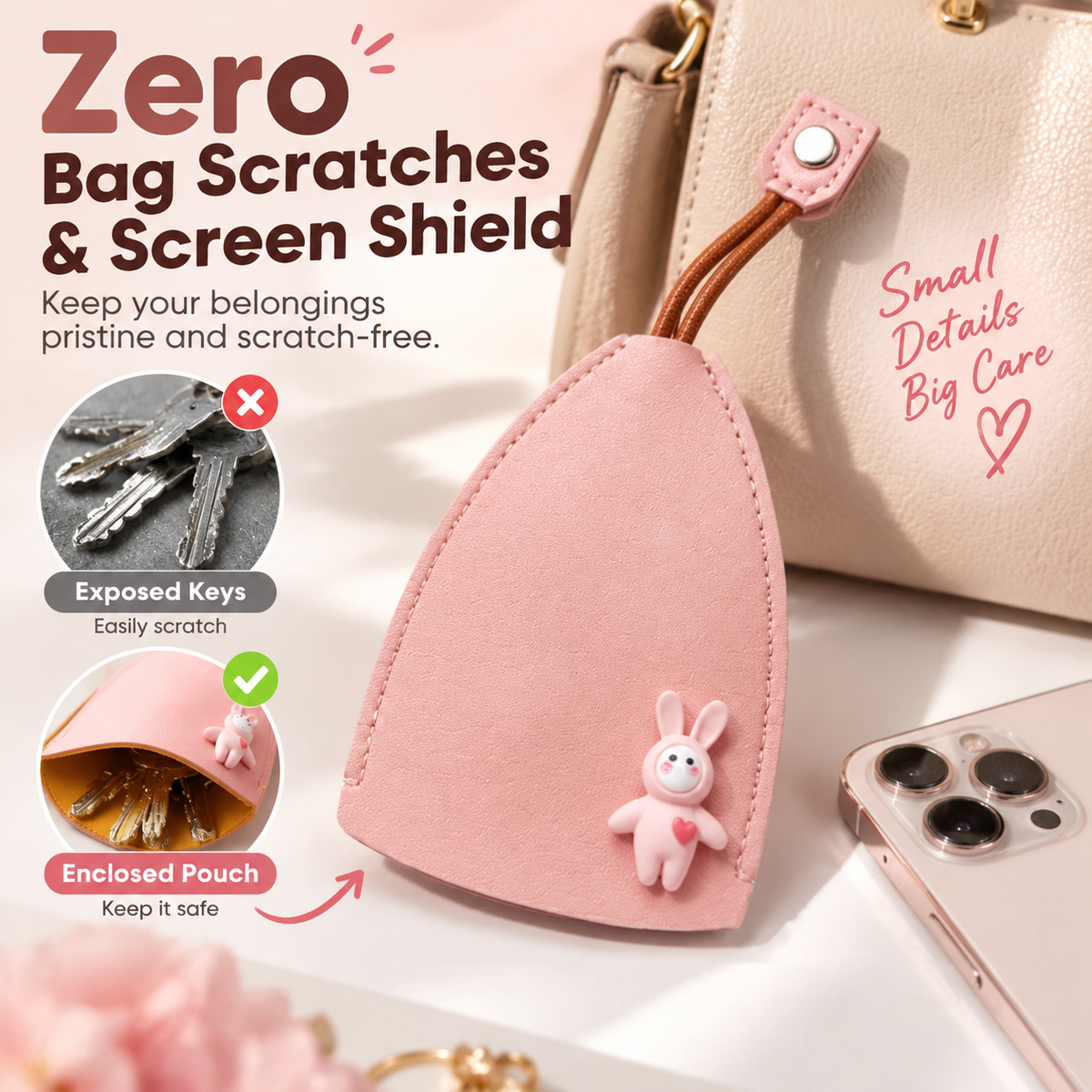 Cute Cartoon Pull-Out Leather Car Key Pouch & Organizer 🐰✨