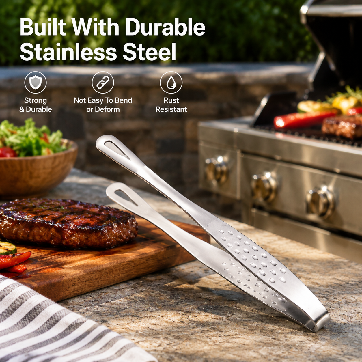 🍖 Stainless Steel BBQ Tongs – Heavy-Duty Grill Tool for Easy Flipping & Serving