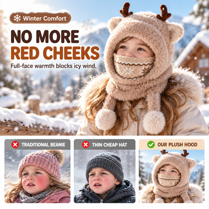 Cute Antler Kids Thermal Hooded Scarf & Face Mask Set 🦌