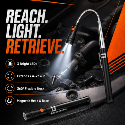 Extendable Magnetic Pickup Tool with LED Light – Telescoping Grabber for Hard-to-Reach Places