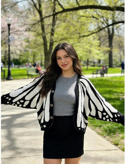 🦋Butterfly Wing Crochet Cardigan – Boho Open Front Knit Sweater
