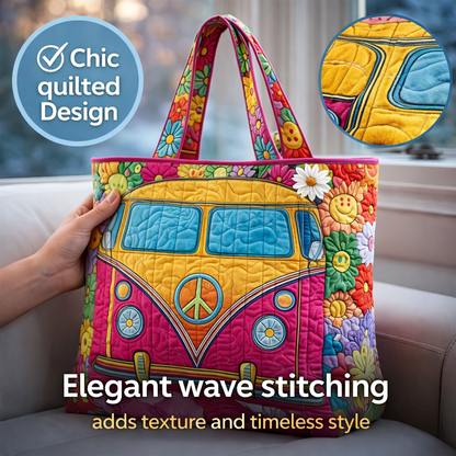 Retro Hippie Van Quilted Tote – Boho Style Meets Everyday Function 🌈🌸