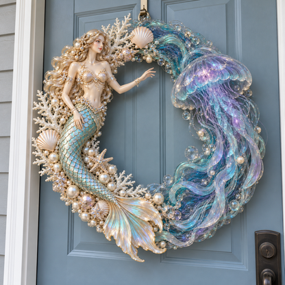 🧜‍♀️🌊 Mermaid Moonlight Wreath | Glowing Jellyfish & Ocean Decor ✨