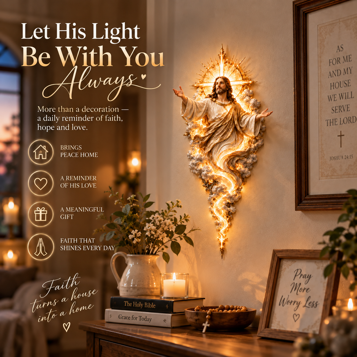 🔥Last Day 50% OFF -  ✝️ Light of the World Jesus Wall Sculpture – A Radiant Symbol of Faith for the Home
