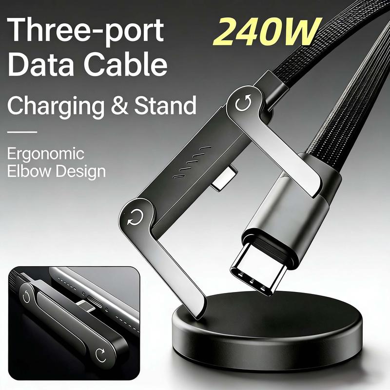 🔥📱Invisible Holder Charger Cable with Stand, super fast charging 2-in-1 Fast Charging Cord & Phone Stand for Gaming, Office, Car Travel, Compatible with Type-C charging cable Black-AUX
