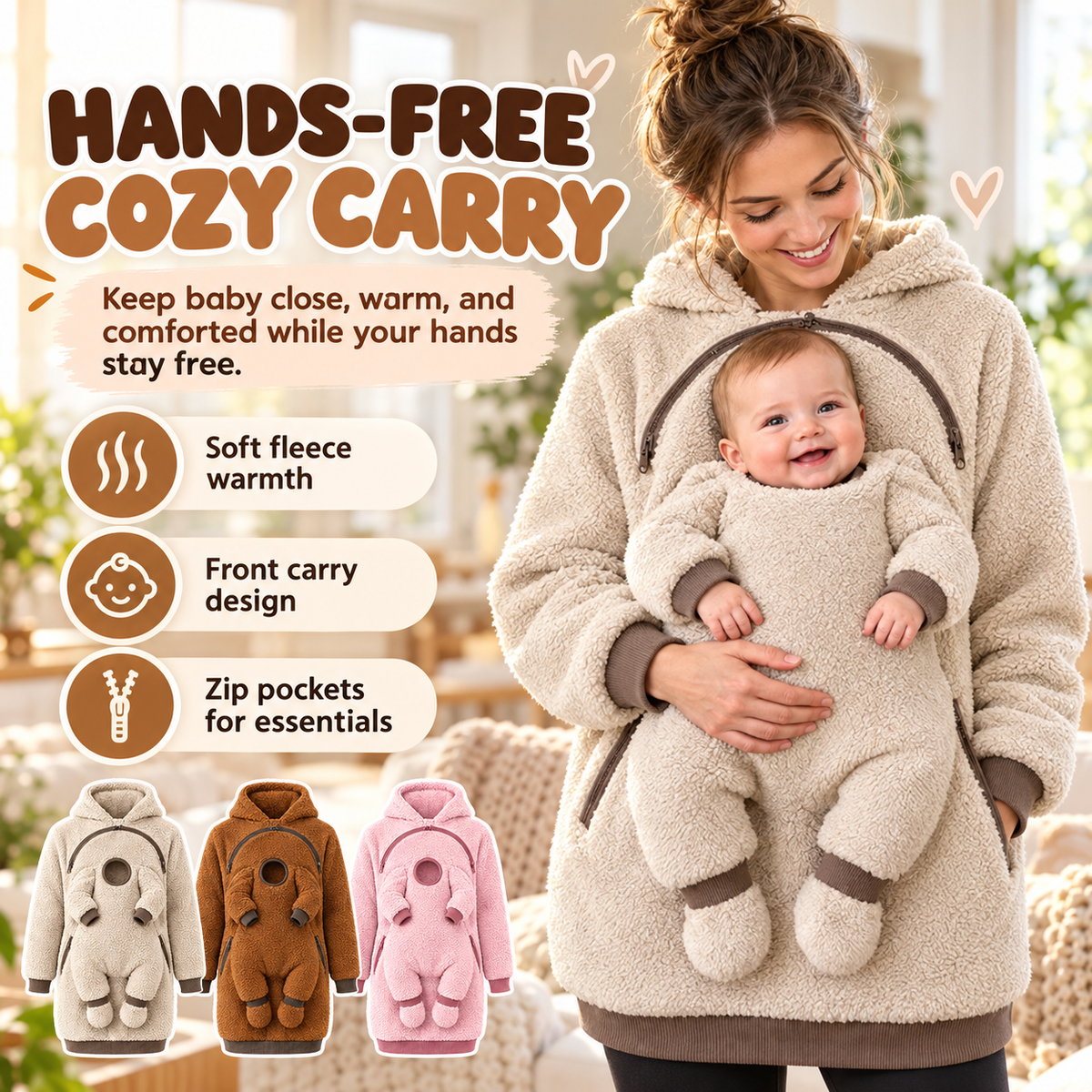 🧸 Cozy Baby Carry Hoodie – Soft Sherpa Warmth for Mom & Baby