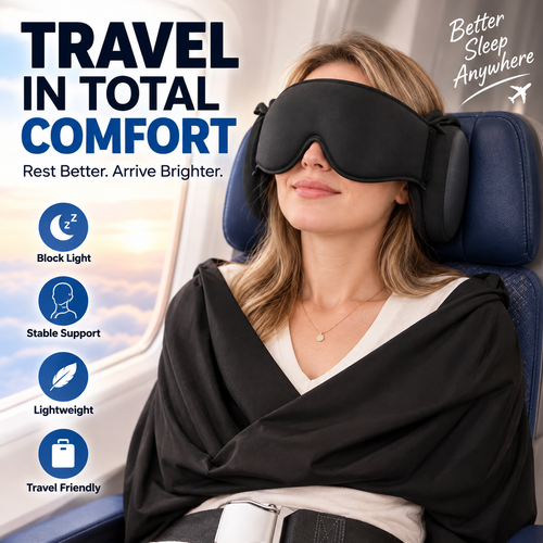 All-in-One Travel Neck Pillow, 3D Sleep Mask & Chin Support Set ✈️