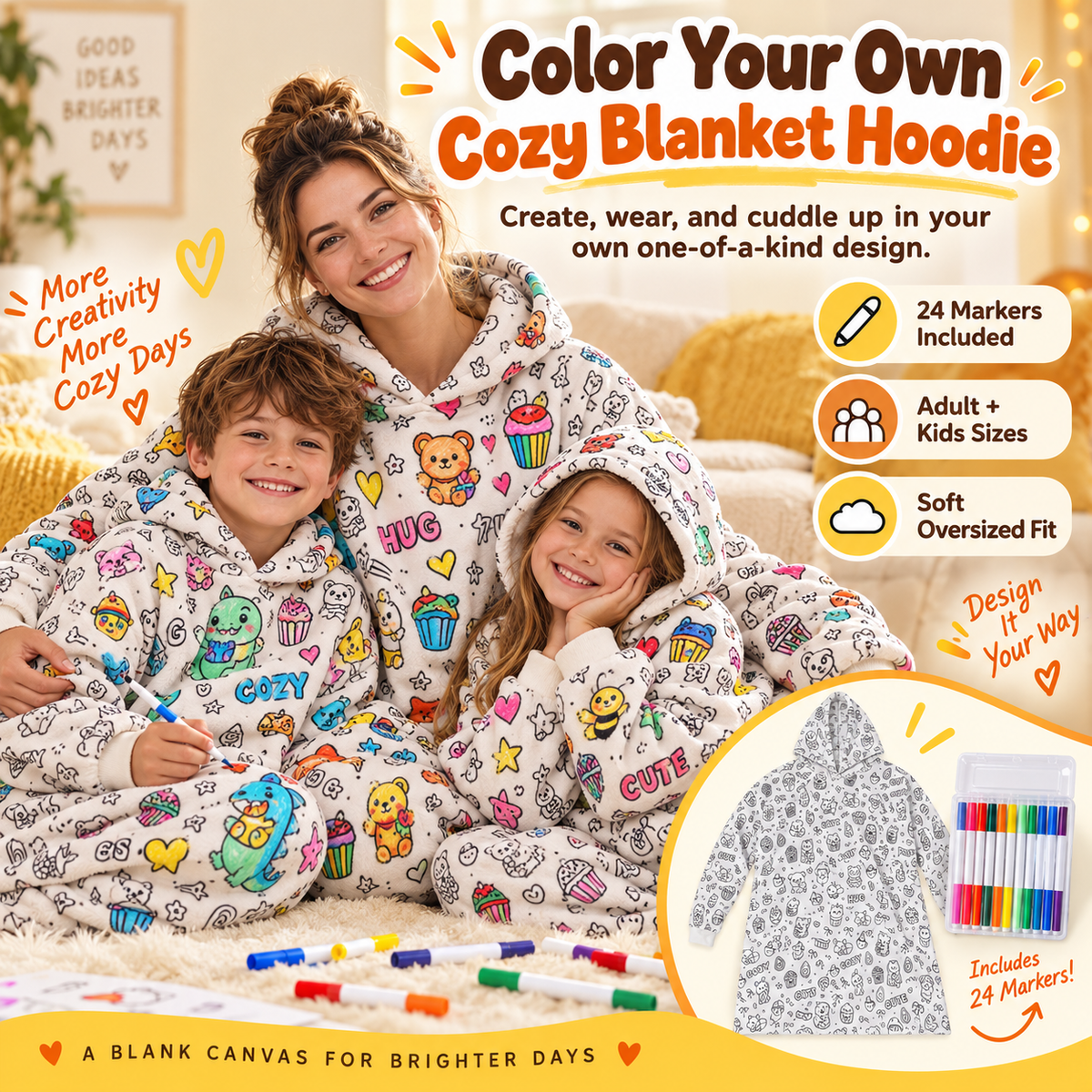 ✨Cozy Coloring Hoodie for Kids & Adults-Wear Your Own Artwork –