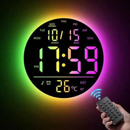 🌈 10' RGB Smart Wall Clock – Futuristic LED Digital Clock with Music Sync & Ambient Lights