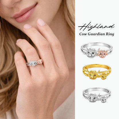 🔥LAST DAY 49% OFF - 💕 ✨ Handcrafted Highland Cow 925 Sterling Silver Adjustable Ring