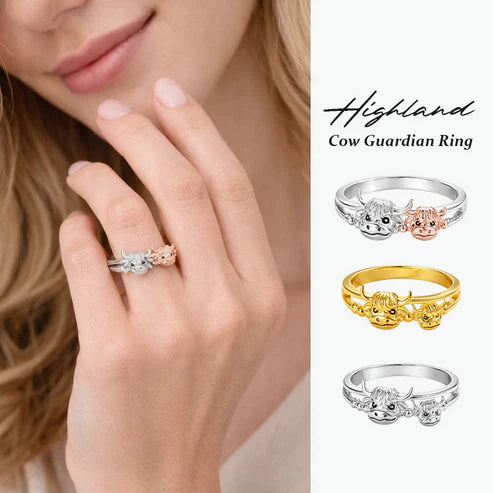 🔥LAST DAY 49% OFF - 💕 ✨ Handcrafted Highland Cow 925 Sterling Silver Adjustable Ring