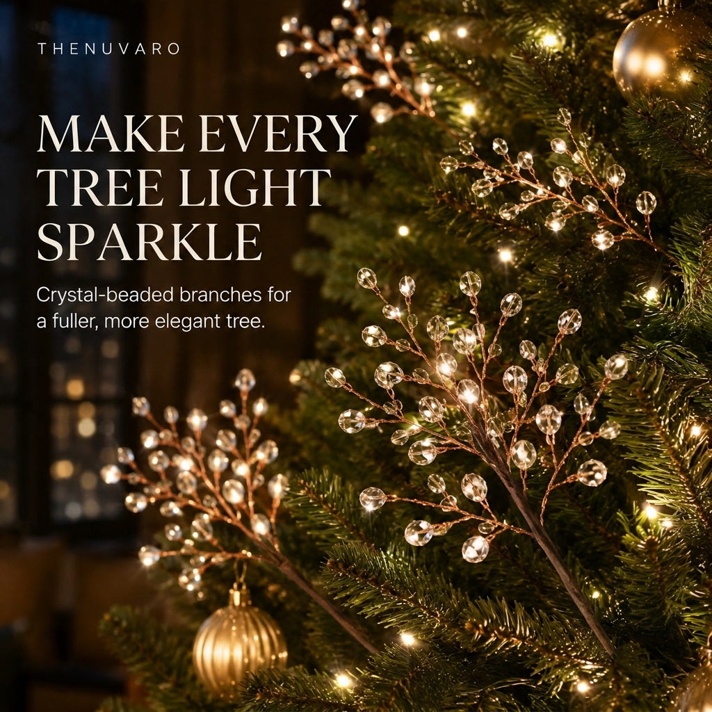 ✨ Crystal Beaded Christmas Tree Branch Picks – Instant Sparkle & Fuller Holiday Décor