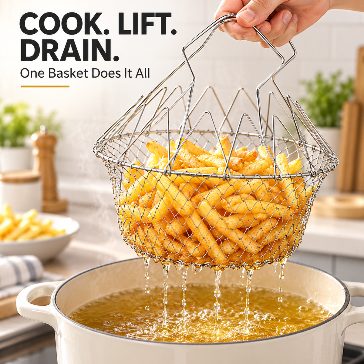 🔥Limited-Time 49% OFF – Foldable Stainless Steel Frying Basket & Colander ✨
