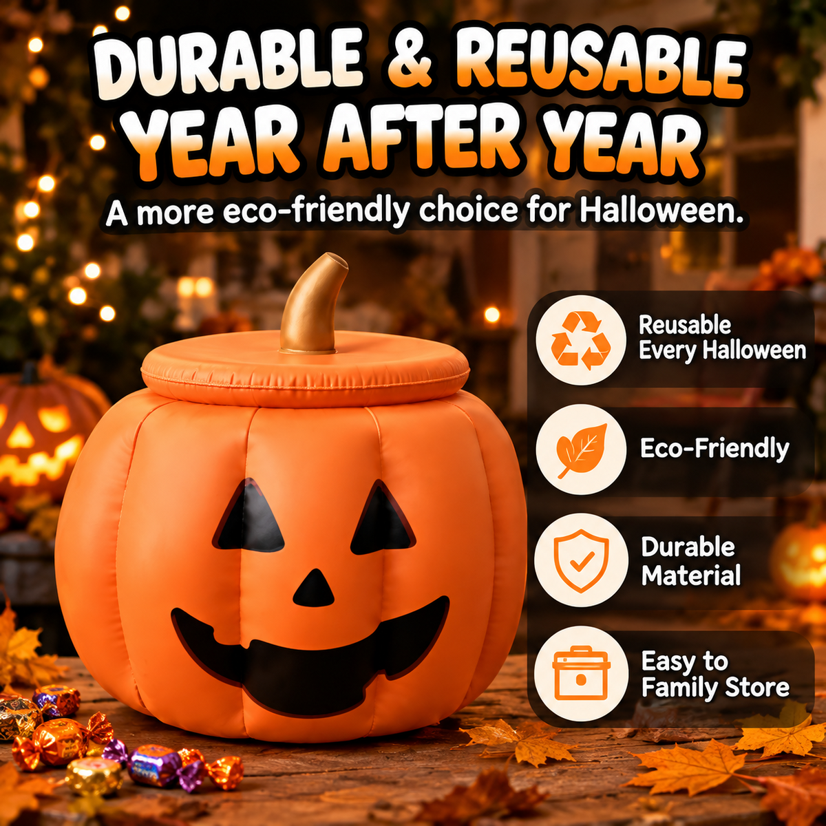 ⏳ Last Day 50% OFF-🎃Reusable Pumpkin-Shaped Container (with Removable Lid, Orange)