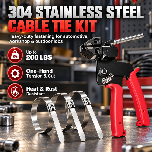 304 Stainless Steel Cable Tie Kit with Tool + 100 Ties