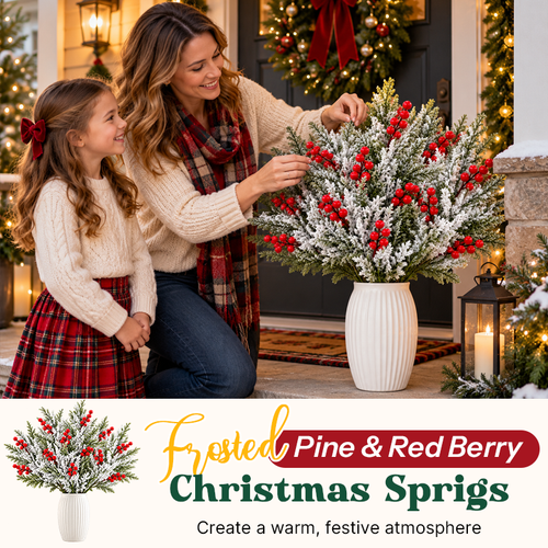 Frosted Pine and Red Berry Christmas Sprigs