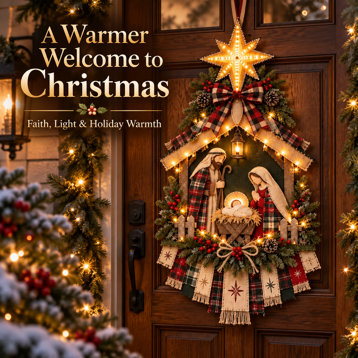 ✝️ Light-Up Christmas Nativity Door Hanger with Radiant Star 🌟