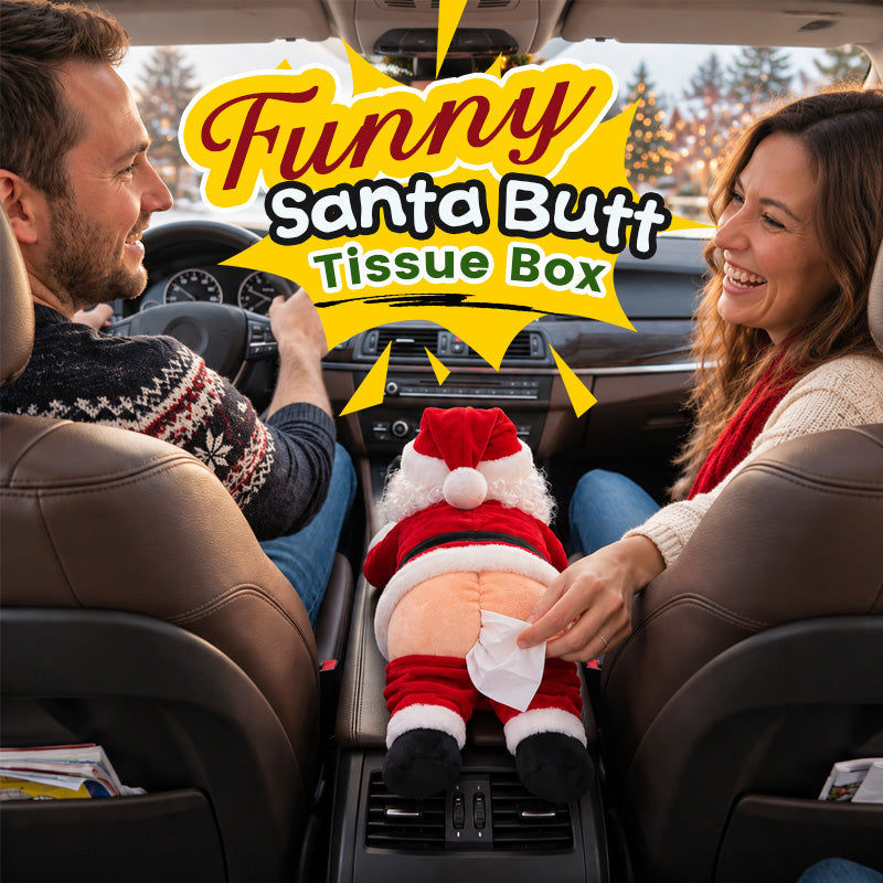 Funny Santa butt tissue box holder in a festive pose