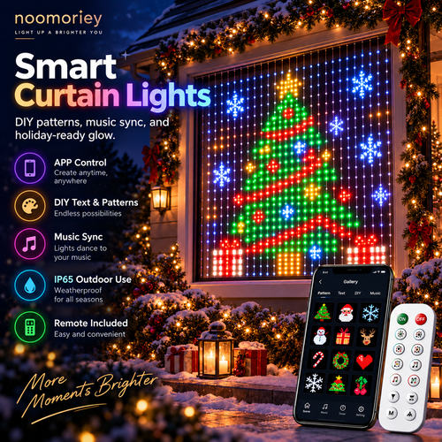 Christmas Smart Curtain Lights – App-Controlled RGB Holiday String Lights