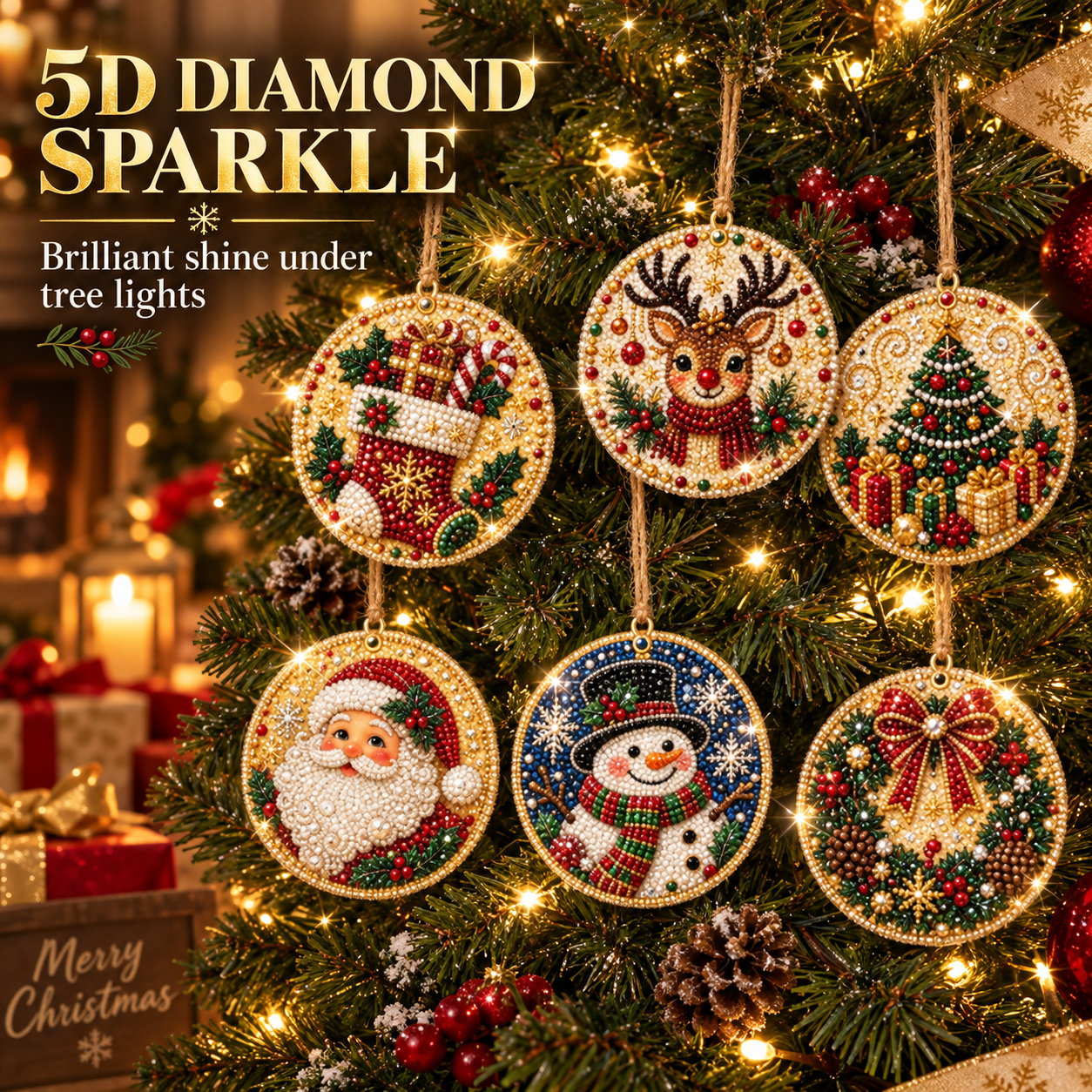 6PCS DIY Christmas Wooden Diamond Art Ornaments Kit 🌟🪵