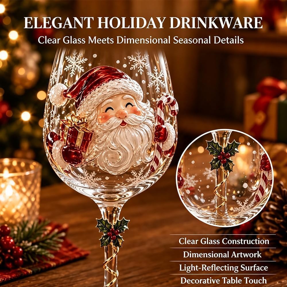 🎄✨ Christmas Clearance Sale! 🎅🥂 Christmas Wine Glass Gift Set of 6 – Beautiful Raised Designs for Holiday Toasts & Gifting