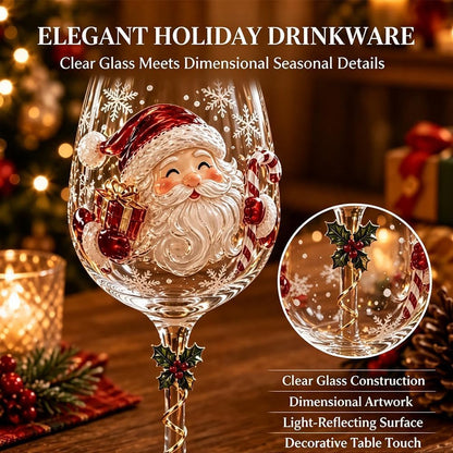 🎄✨ Christmas Clearance Sale! 🎅🥂 Christmas Wine Glass Gift Set of 6 – Beautiful Raised Designs for Holiday Toasts & Gifting