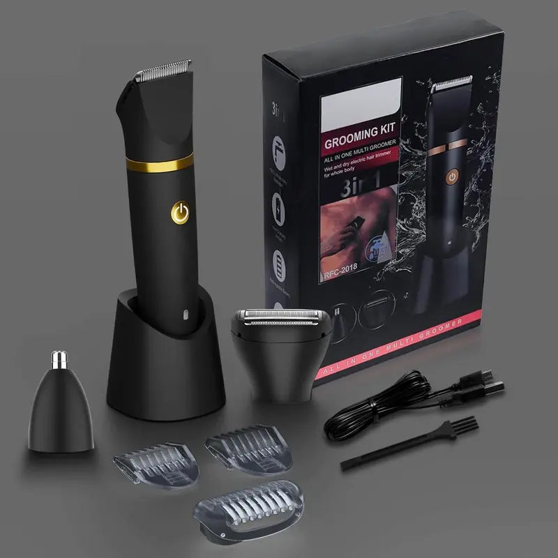 ✨ 3-In-1 Men's Body Groomer – Waterproof Groin, Body & Nose Hair Trimmer
