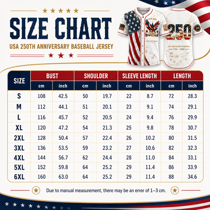 America 250th Anniversary Baseball Jersey – 1776-2026 USA Patriotic Button-Up Shirt | Vintage Stars & Stripes Freedom Jersey for 4th of July, Game Day & Everyday Wear