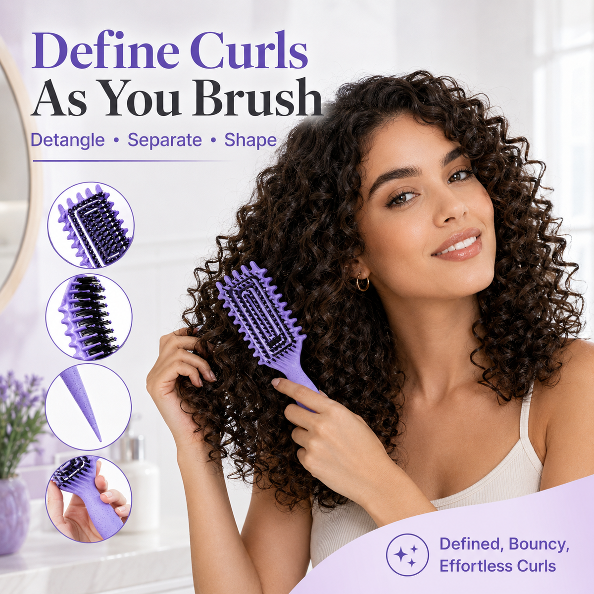 🌀 Defined Curl & Volume Styling Hair Brush – 3-Side Clumping & Detangling Brush ✨