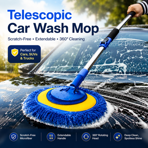 🎉⏳Time-Limited Special⏰Durable Aluminum Long Handle Telescopic Car Wash Mop – Soft Microfiber, Scratch-Free & Adjustable Length ✨