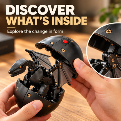 Egg-to-Dragon Transforming Toy – Black & Gold Mechanical Dragon for Play & Display