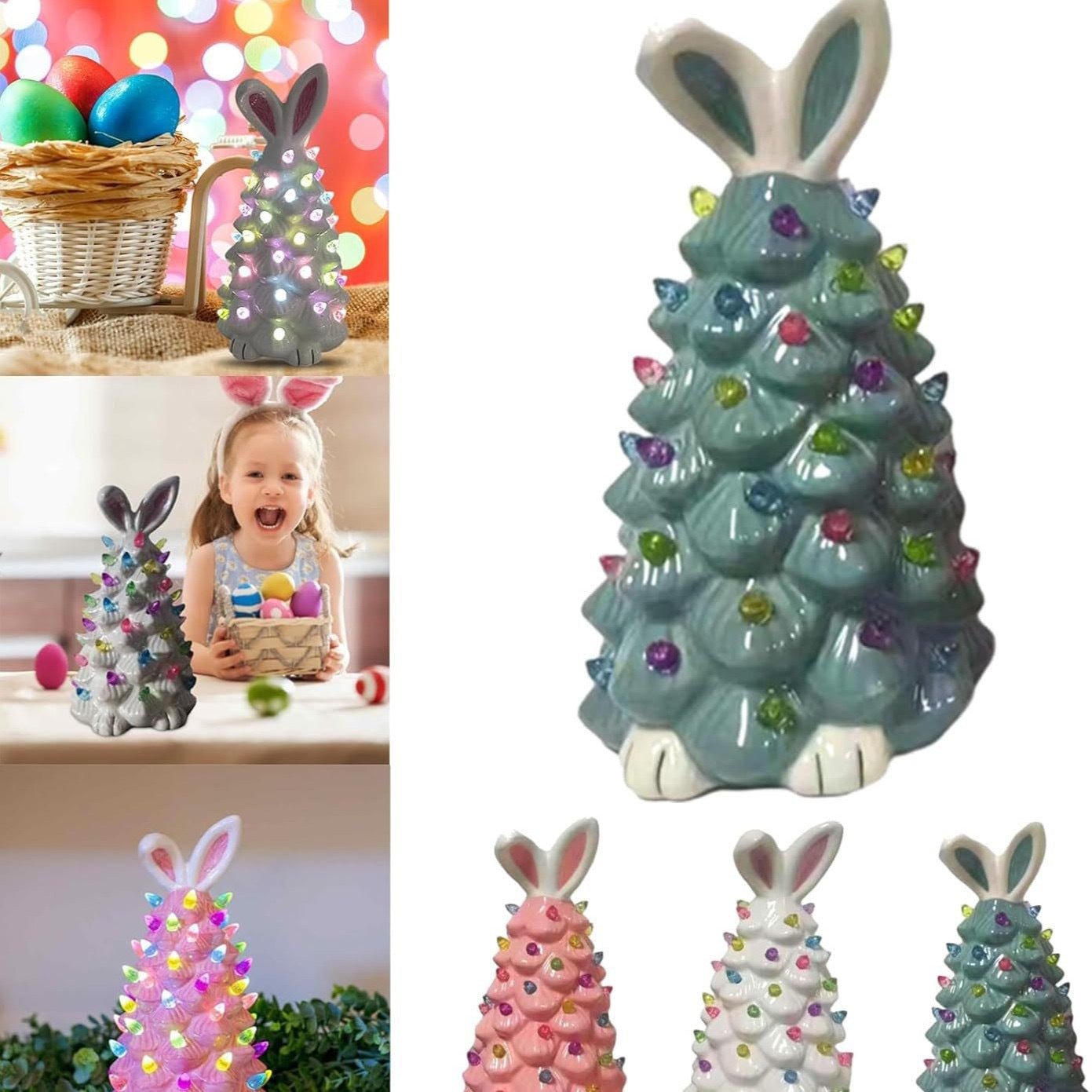 🐰Pink Bunny Tree Easter Decorations, 2026 New Resin Bunny Rabbit Tree with Lights